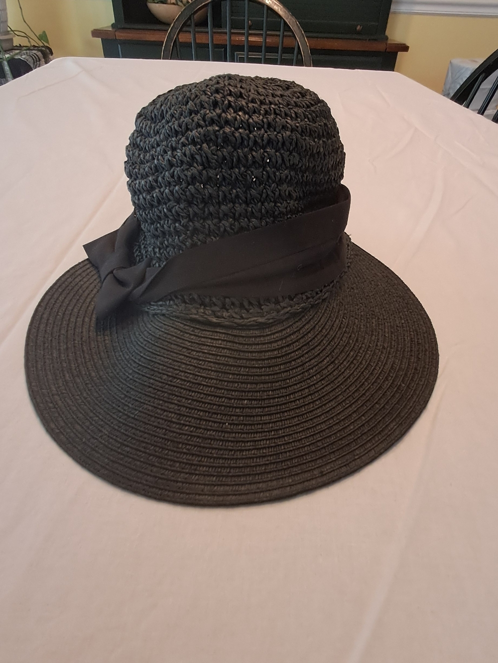 Jaclyn Smith Elegant Black Women's Sun Hat with Ribbon Trim